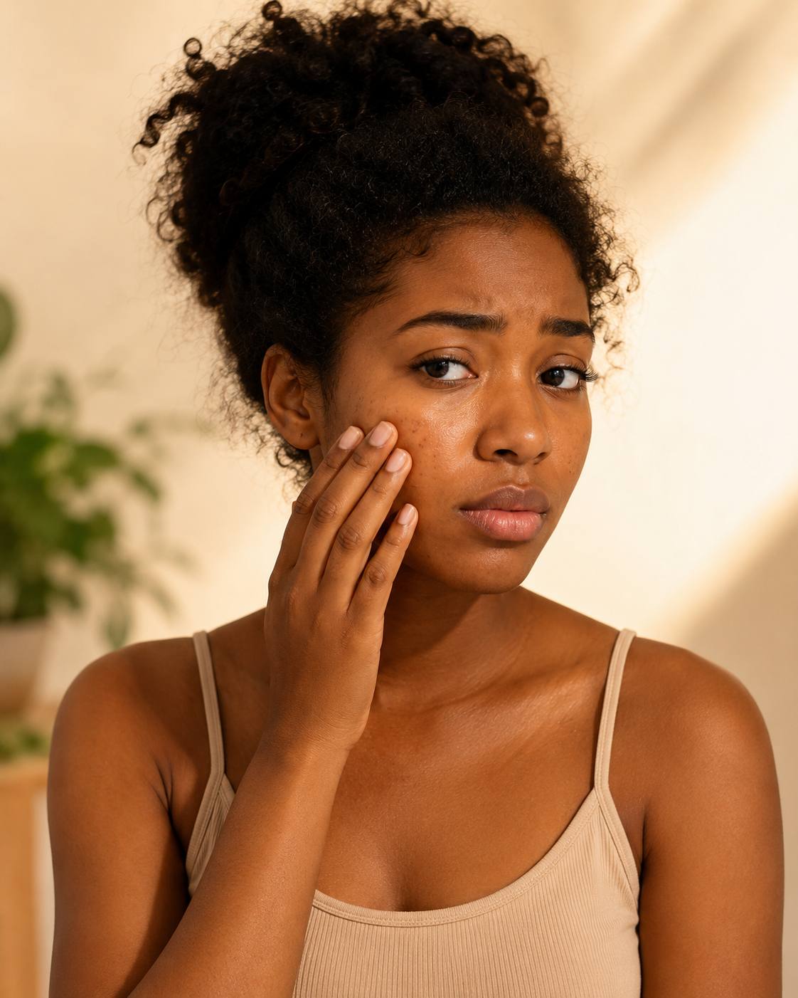 Femme préoccupée par ses taches